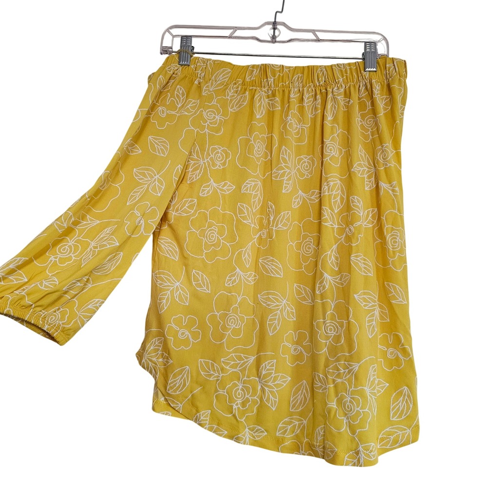 Jennie & Marlis Yellow Floral Off The Shoulder Long Sleeve Top M